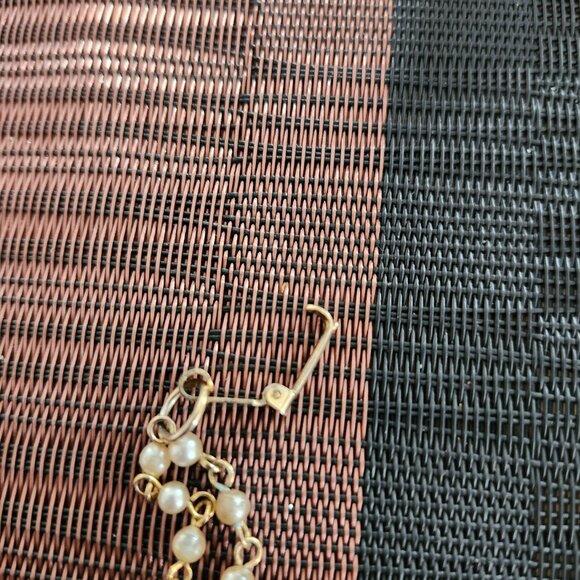 Gold Toned & Rhinstone Apple Pendant on Dua Strand Faux Pearl Bracelet - Picture 10 of 10